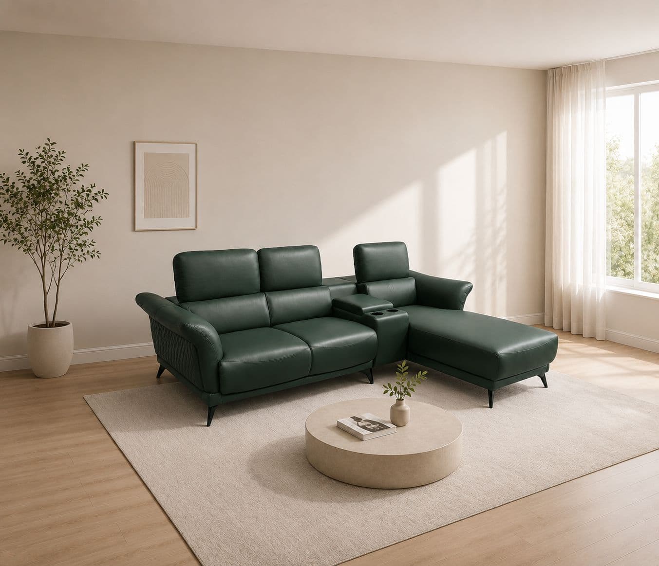 Leather Sofa 2+C+Lounger  2 Seater+ Console+Lounger Pure Body Touch Leather (HYD OTD)