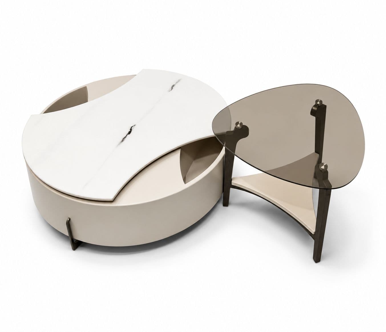 Image 6 for CT 8116 Marble Top With Wooden Duco Paint Finish Base And Glass Side Table (HYD)