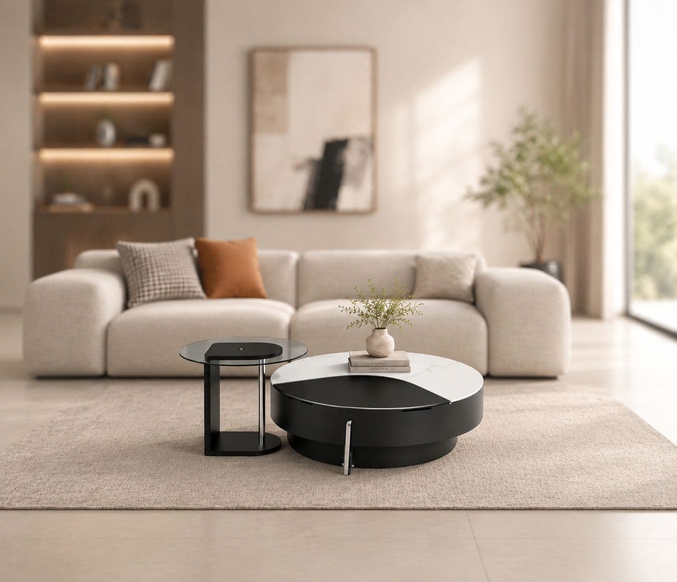 CT D2063 With Storage With Marble Top And Wood Combination And Glass Top And Corner Table (HYD)