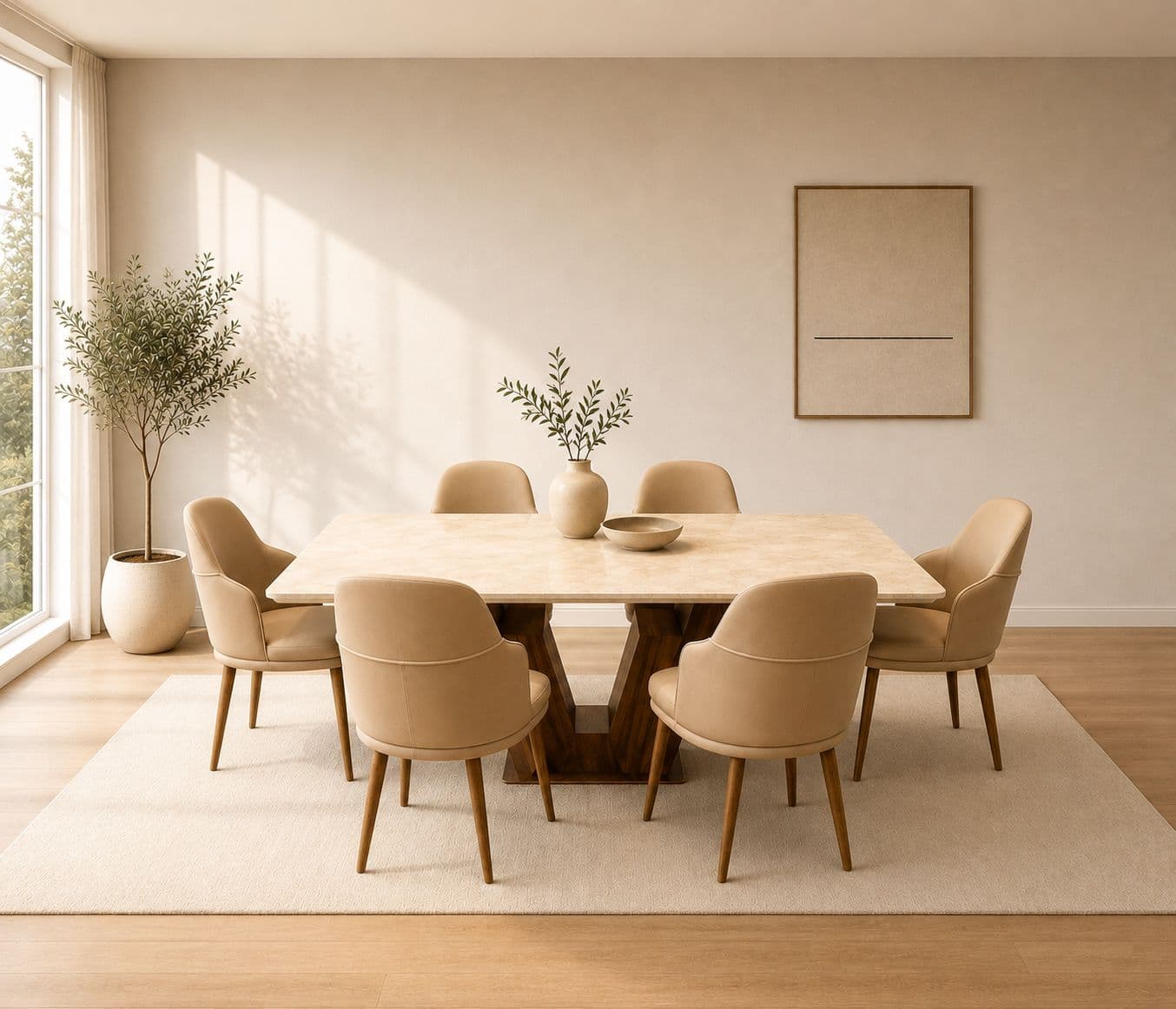 Dining Table B658/101/2401 With Marble Top And Ash Wood Base (HYD)