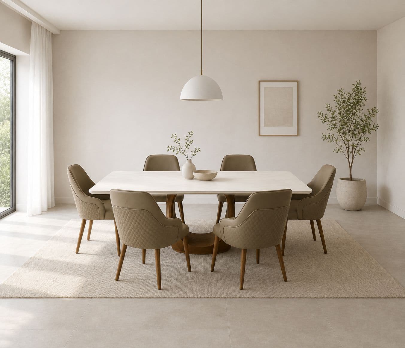 Dining Table 1+6 Seater  180/3588/709 With Marble Top And Wooden Base (HYD)