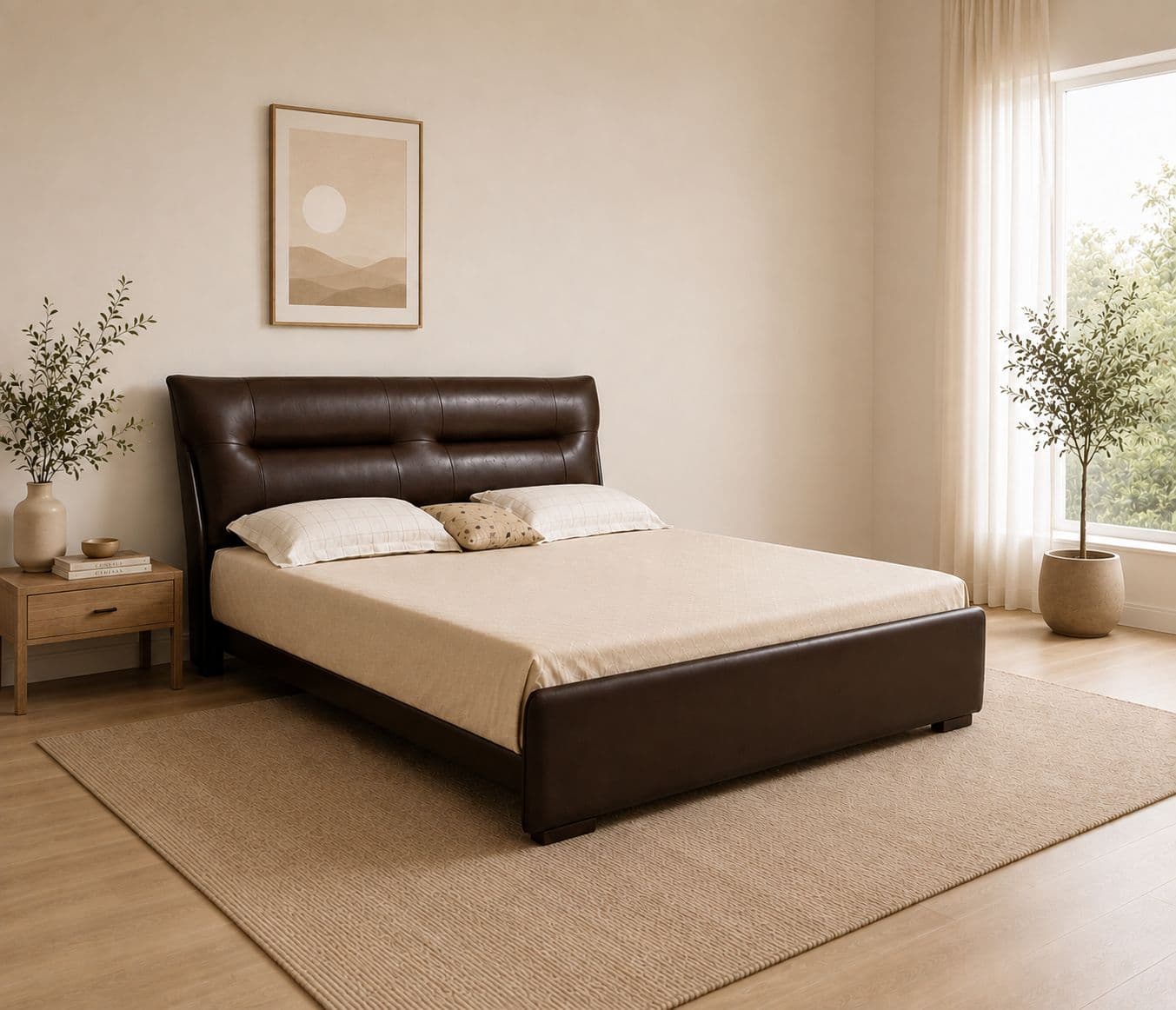 ZK013 King Size Bed Without Storage With Leather Upholestry And Pine Bed Frames (HYD)