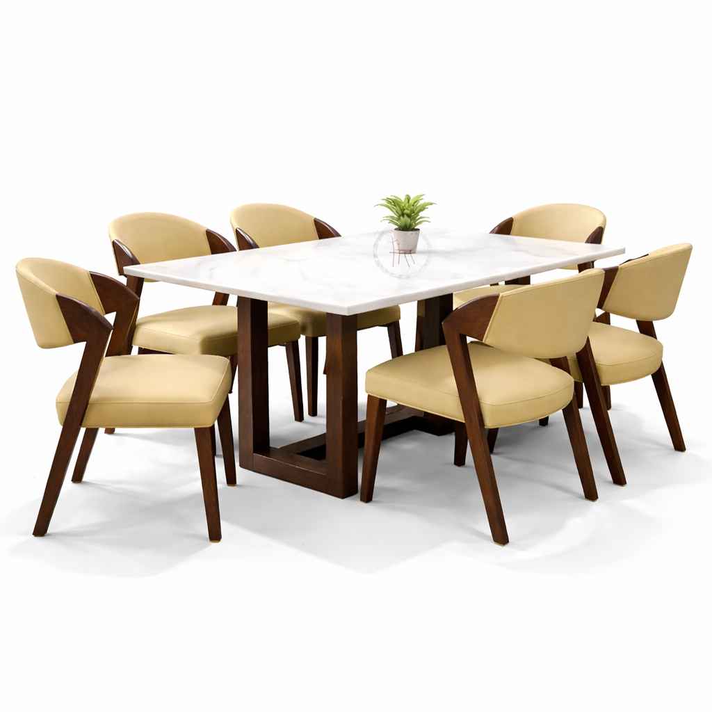 Image 2 for DT 30 6 Seater Marble Dining Set with Premium Leatherette Upholstery