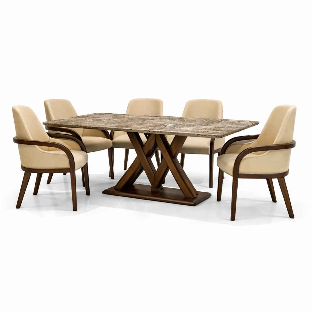 Image 3 for DT 33 6 Seater Bati Marble Dining Set with Premium Leatherette Upholstery (BS-EC)(BS-BWD)(BS-WF)(BS-BSK)