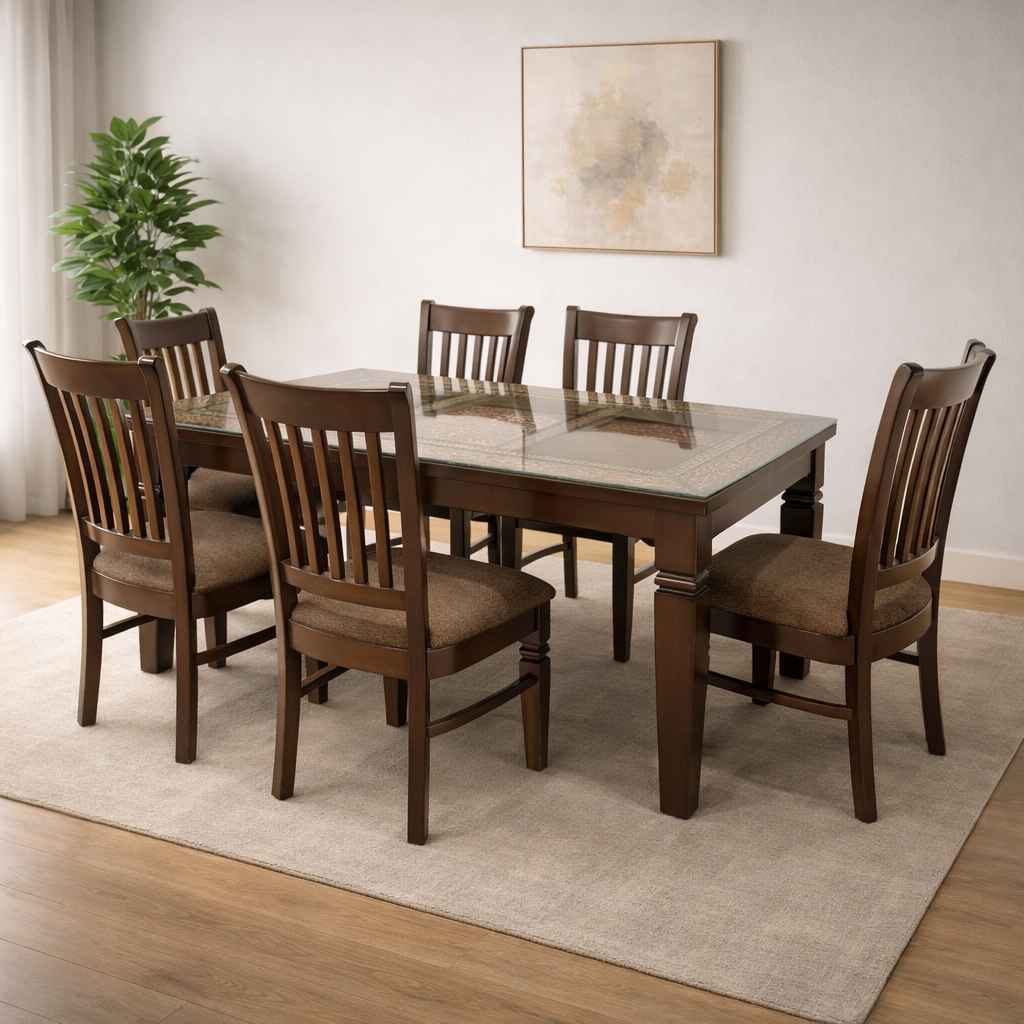 New Classic DT 6 Seater Assam Teak Wood Dining Set (BTM)