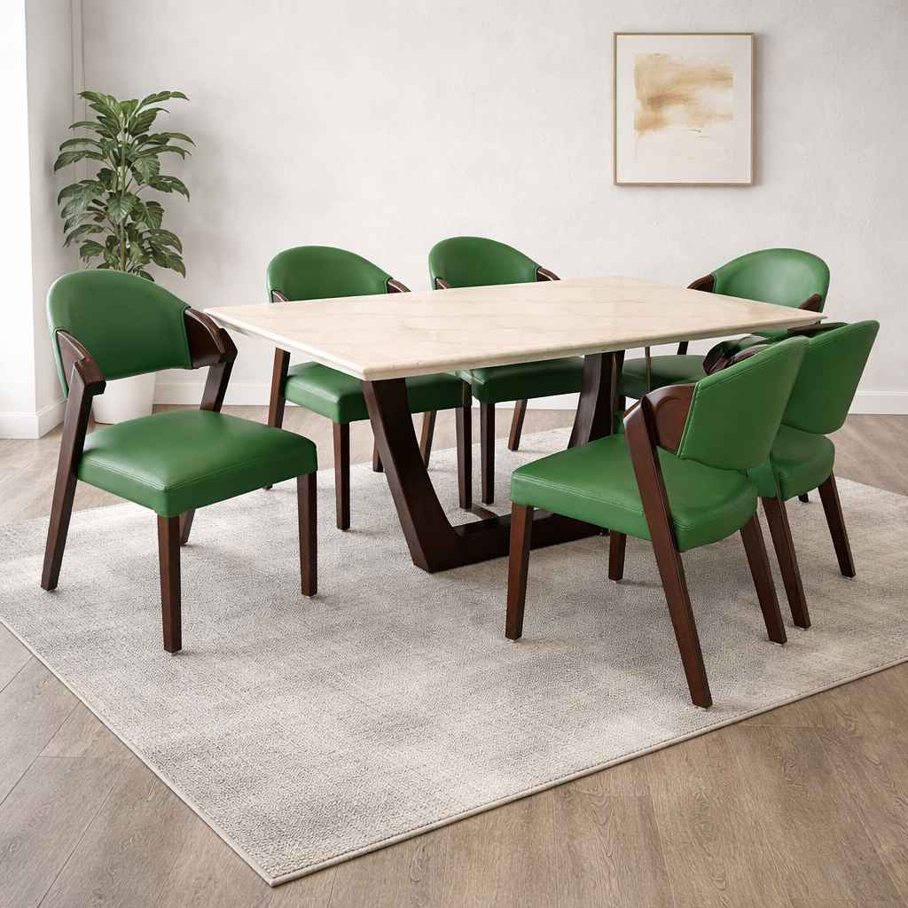 Dt31 6 Seater Dining Table Set with Marble Top and Leather (KORA)