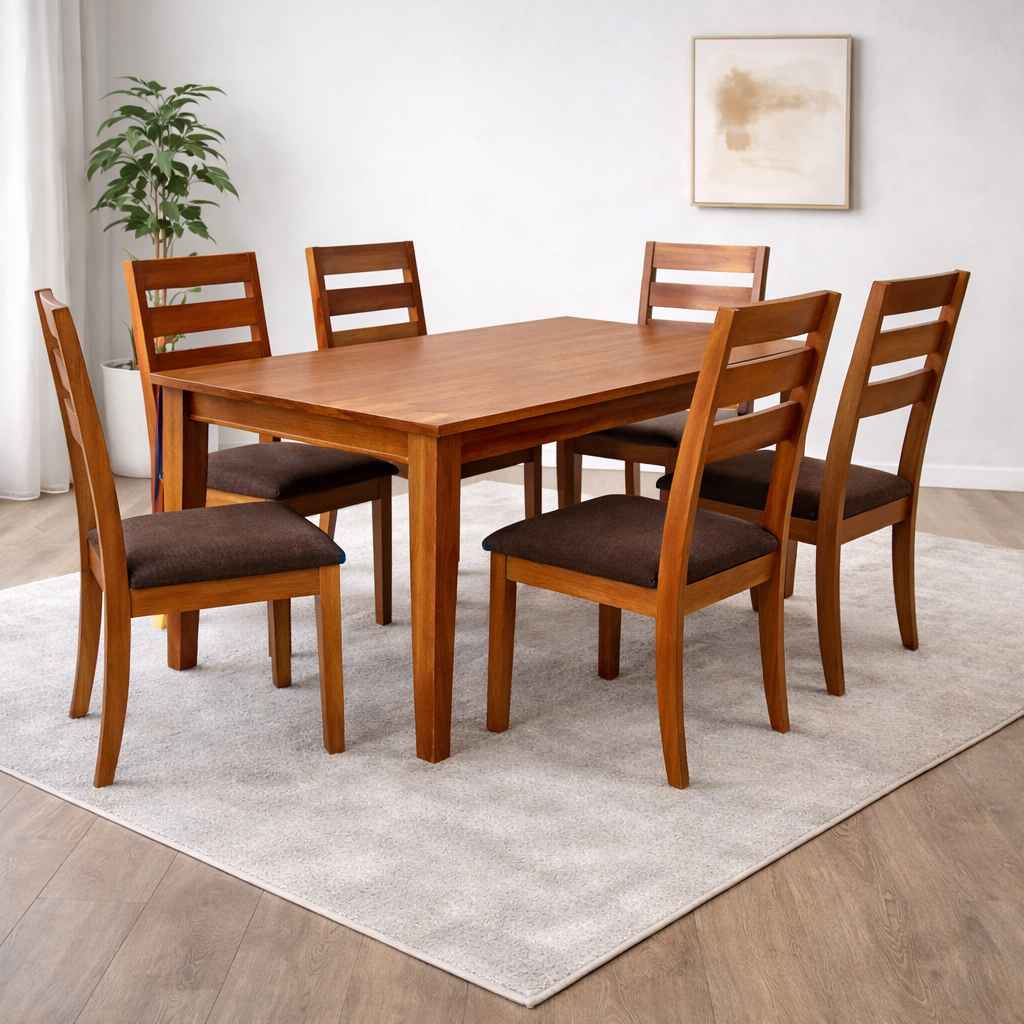 Stassy DT (WH) Premium Sheesham Wood 6 Seater Dining Set with Cushioned Chair