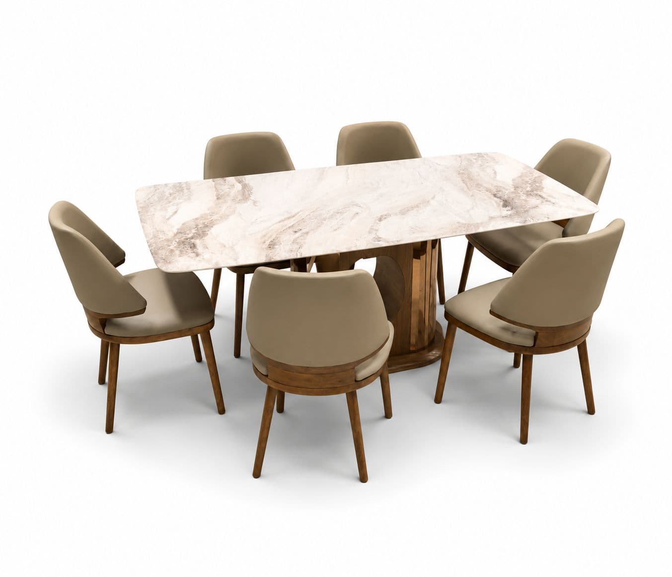 Image 4 for Dining Set  699/2127/323 Chair 1+6 Marble Top Ash Wood With Metal Strip