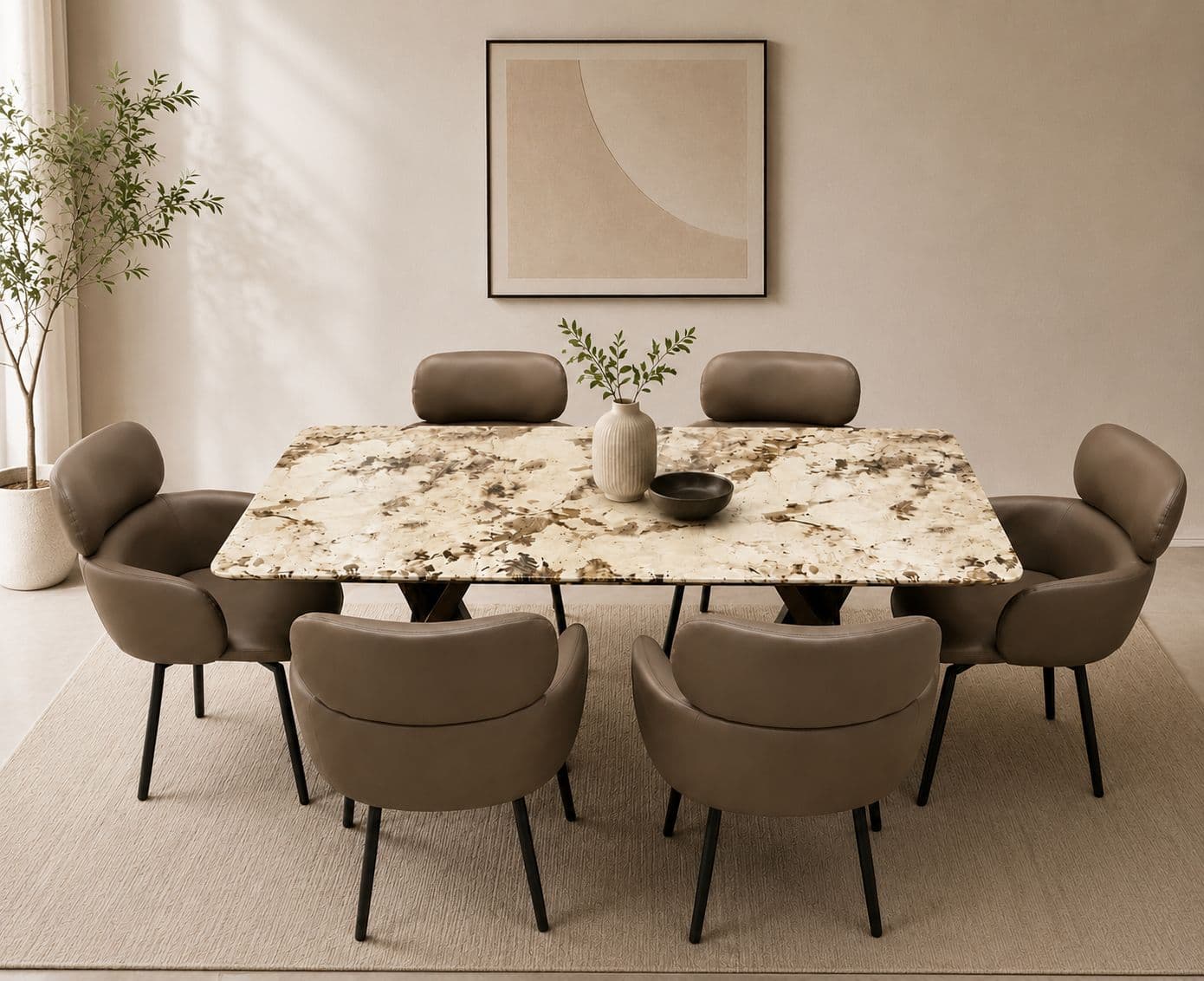 Dining Set 370/2450+DC2450 Rotable Chairs Marble Top Ash Wood With Metal Base (HYD)