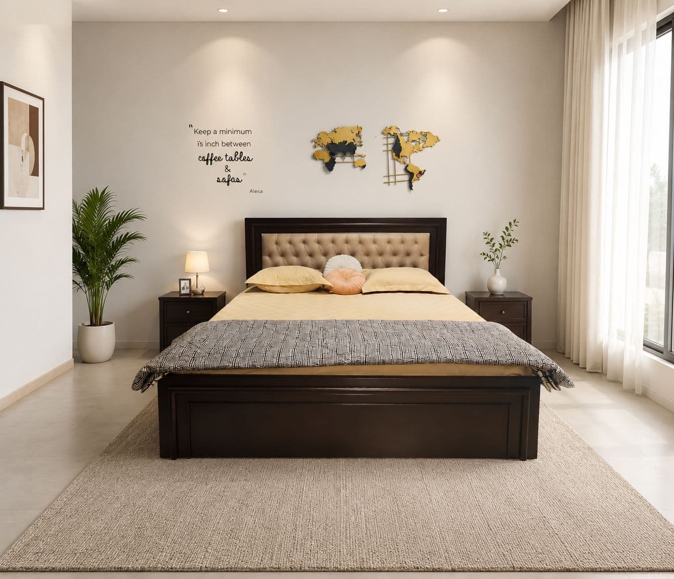 Beading Cot King Size With Storage and Drawer Teak Wood and Black Board Wood (High Density Ply Wood, Dark Brown) (EC)(BWD)(BTM)(WF)