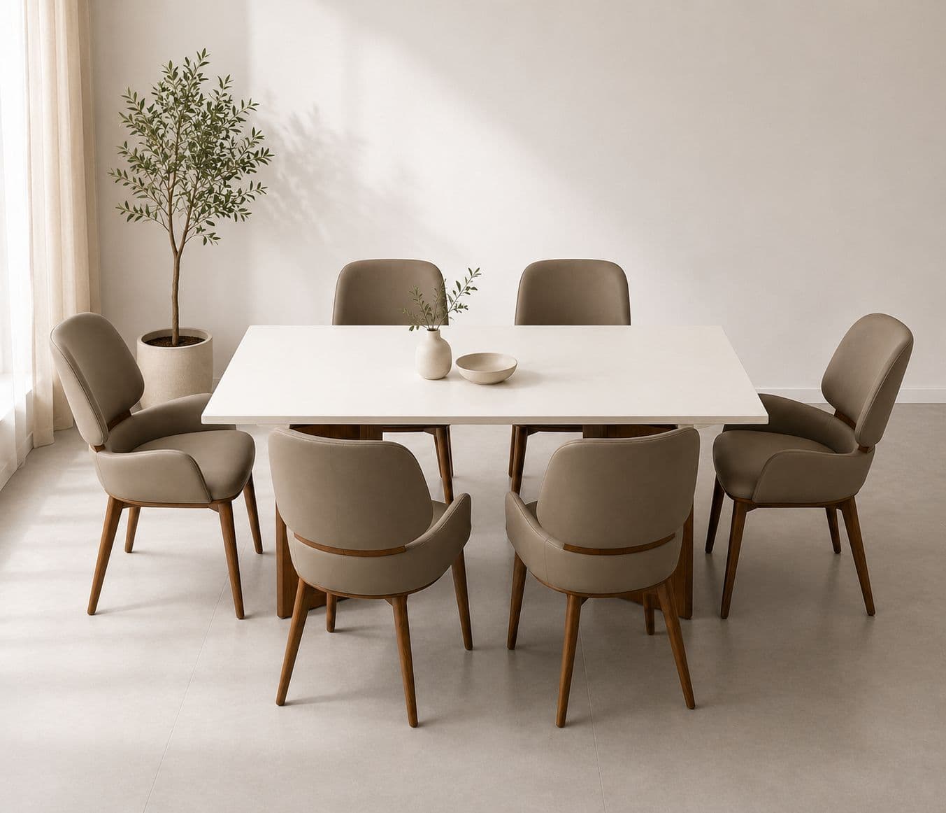 Dining Table 619/313/DC 1+6 Seater Marble Top With Ash Wood Base (HYD)