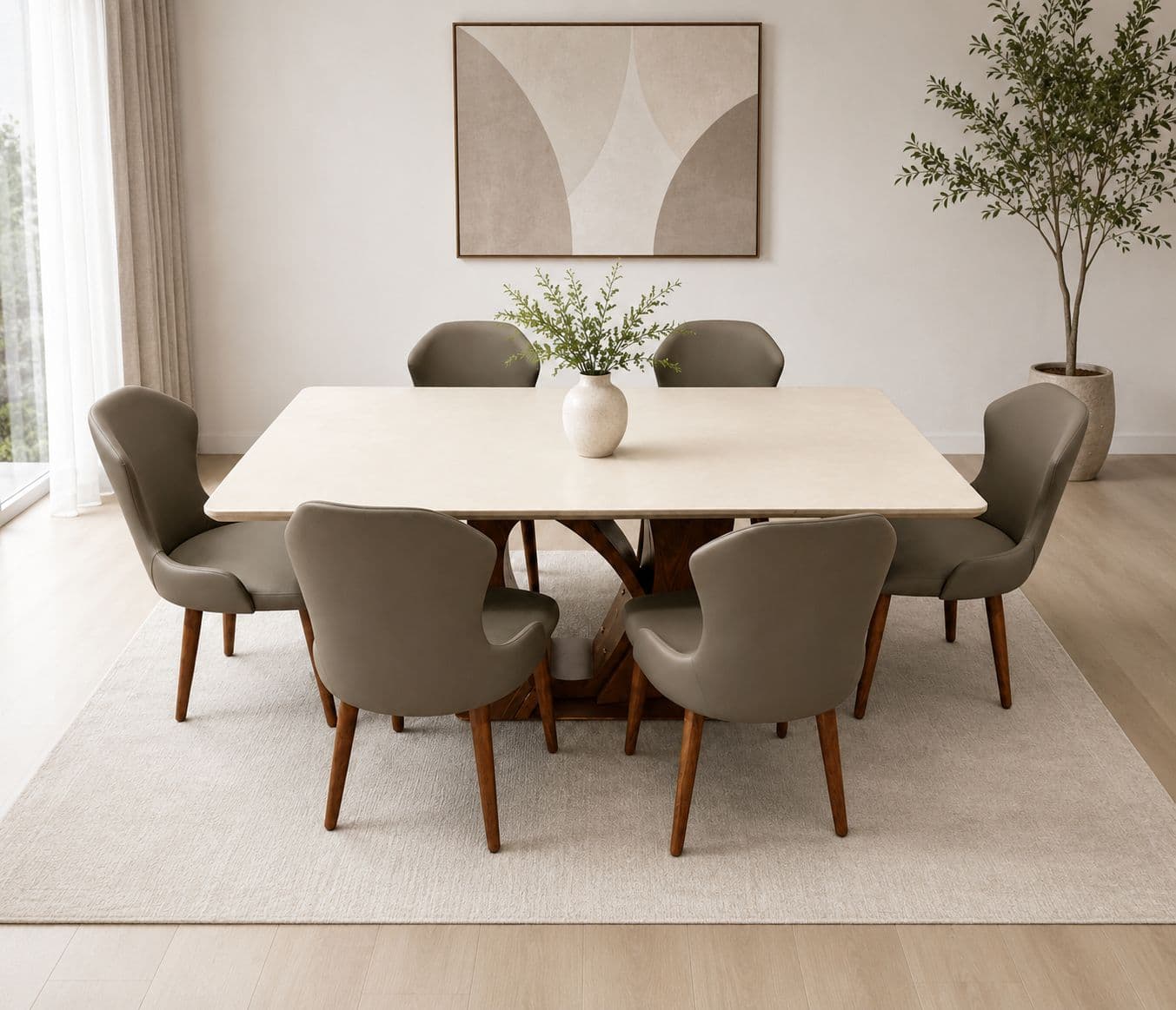 Dining Table 184/925-6D/DC 2306 1+6 Seater Marble Top With Ash Wood Base (HYD)