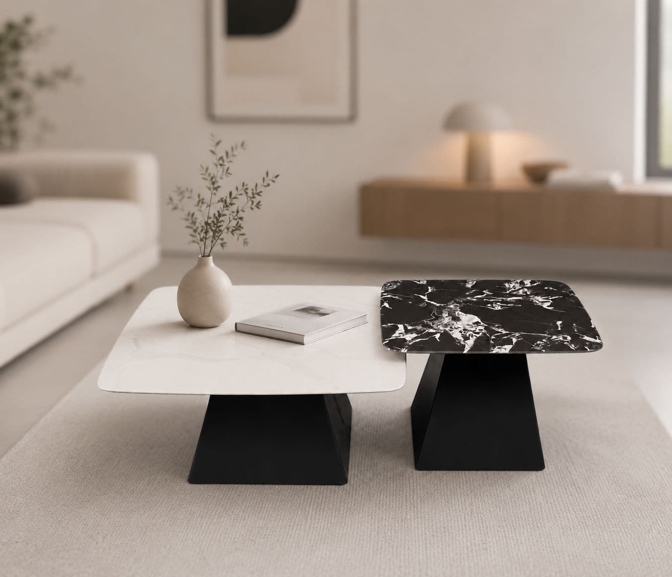 B672 Center Table Marble Top And Metal Base  (HYD)