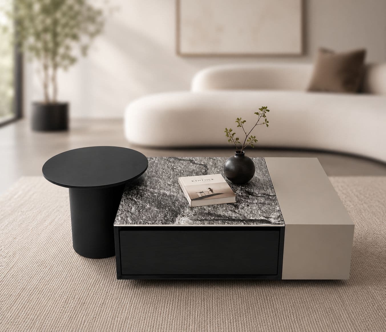 Center Table F62 With Drawers Marble Top With Wooden (HYD)