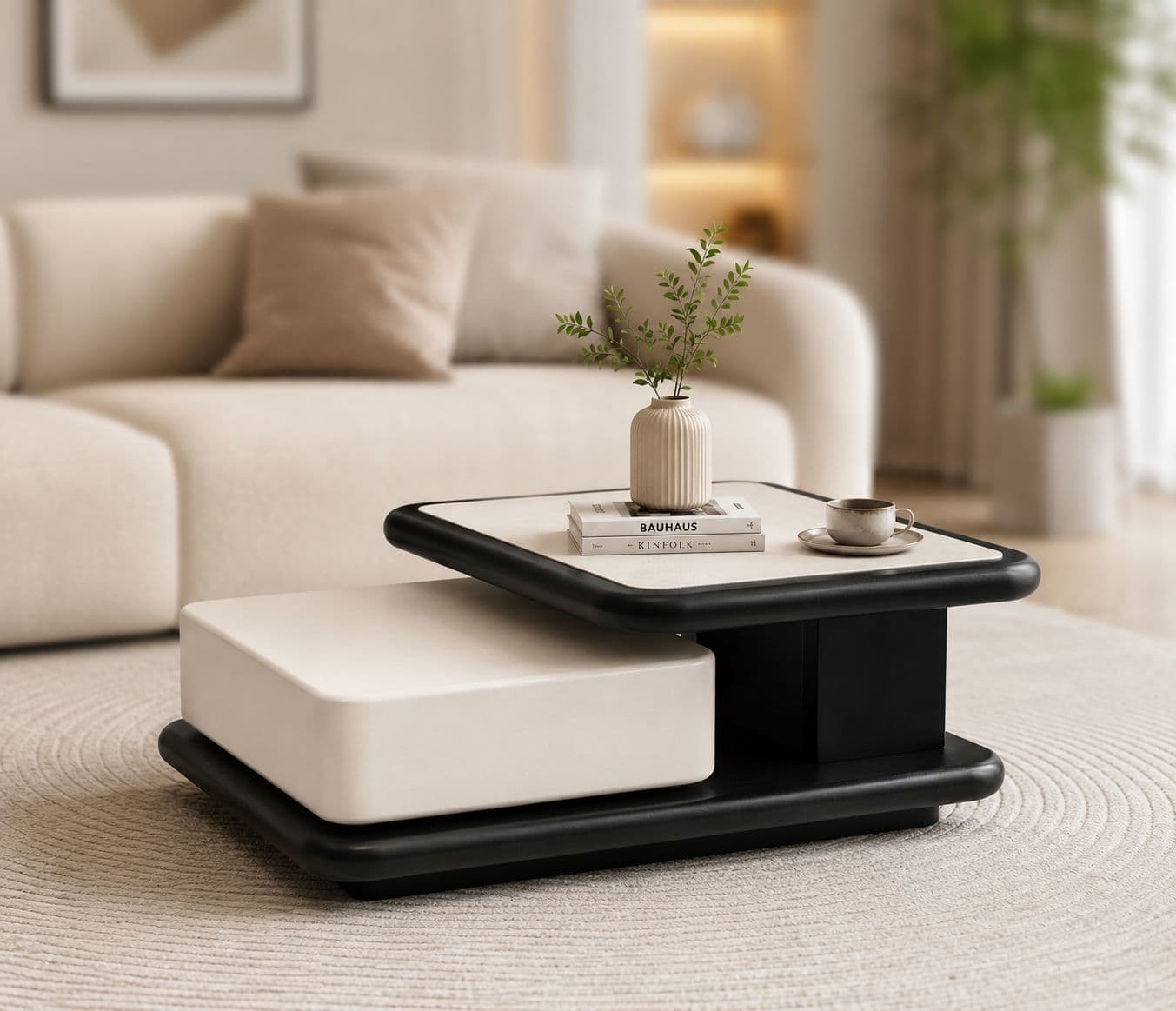 Center Table B802 With Drawer Marble And Wooden Top With Duco Paint (HYD)