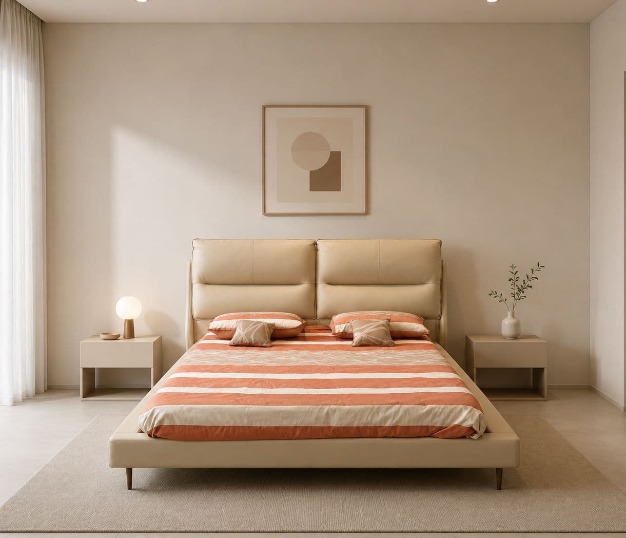 2308 king Size Bed Without Storage Leather Bed With Pine Wood Frames Bed (HYD)