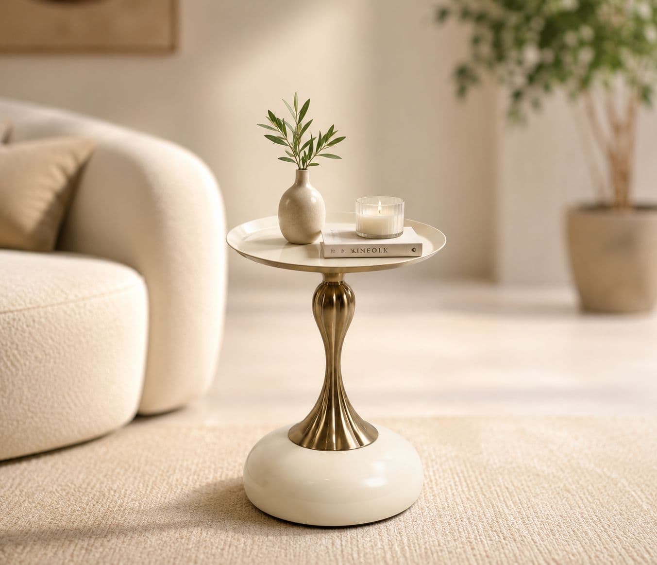 Corner Table 022 Coffee Table White With Metal (HYD)