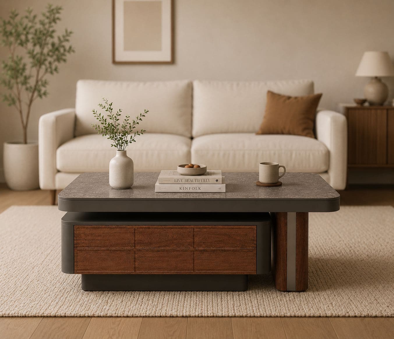 Center Table 8369 With Ceramin Top And Wooden Base (HYD)
