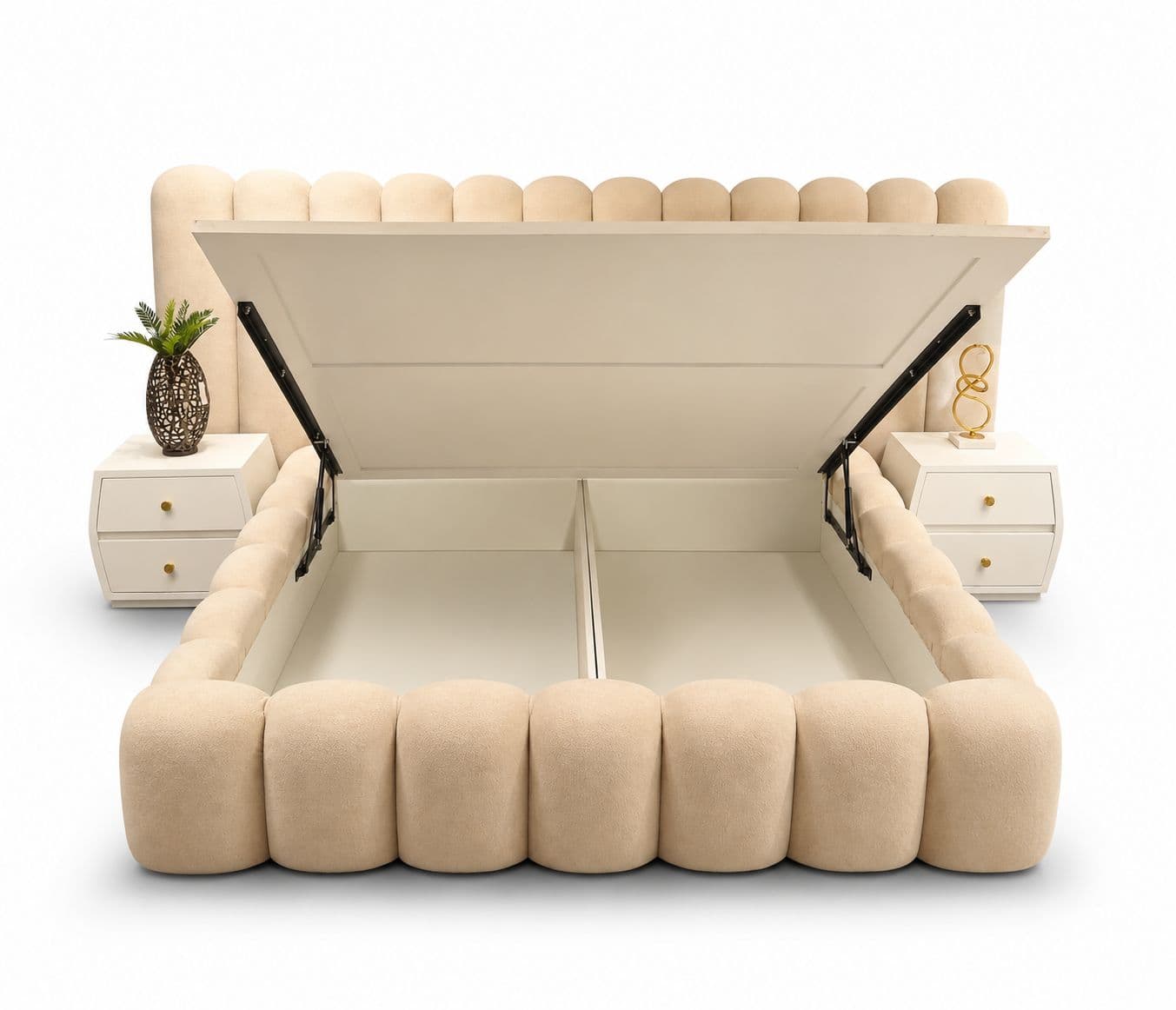 Image 3 for Customised Cot King Size Hydraulic Storage With 2 bed Side Table Marandi Wood