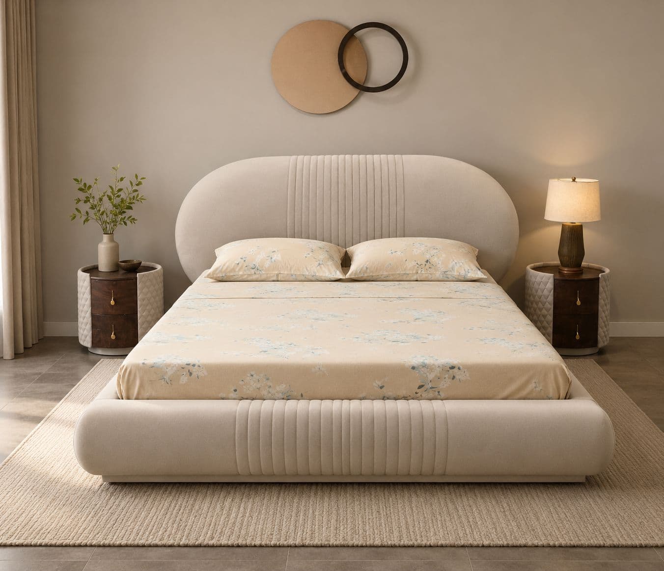 Egg Bed King Size With 2 Bed Side Tables Hard Wood PlyWood and Legs Solid Wood  (HYD OTD)
