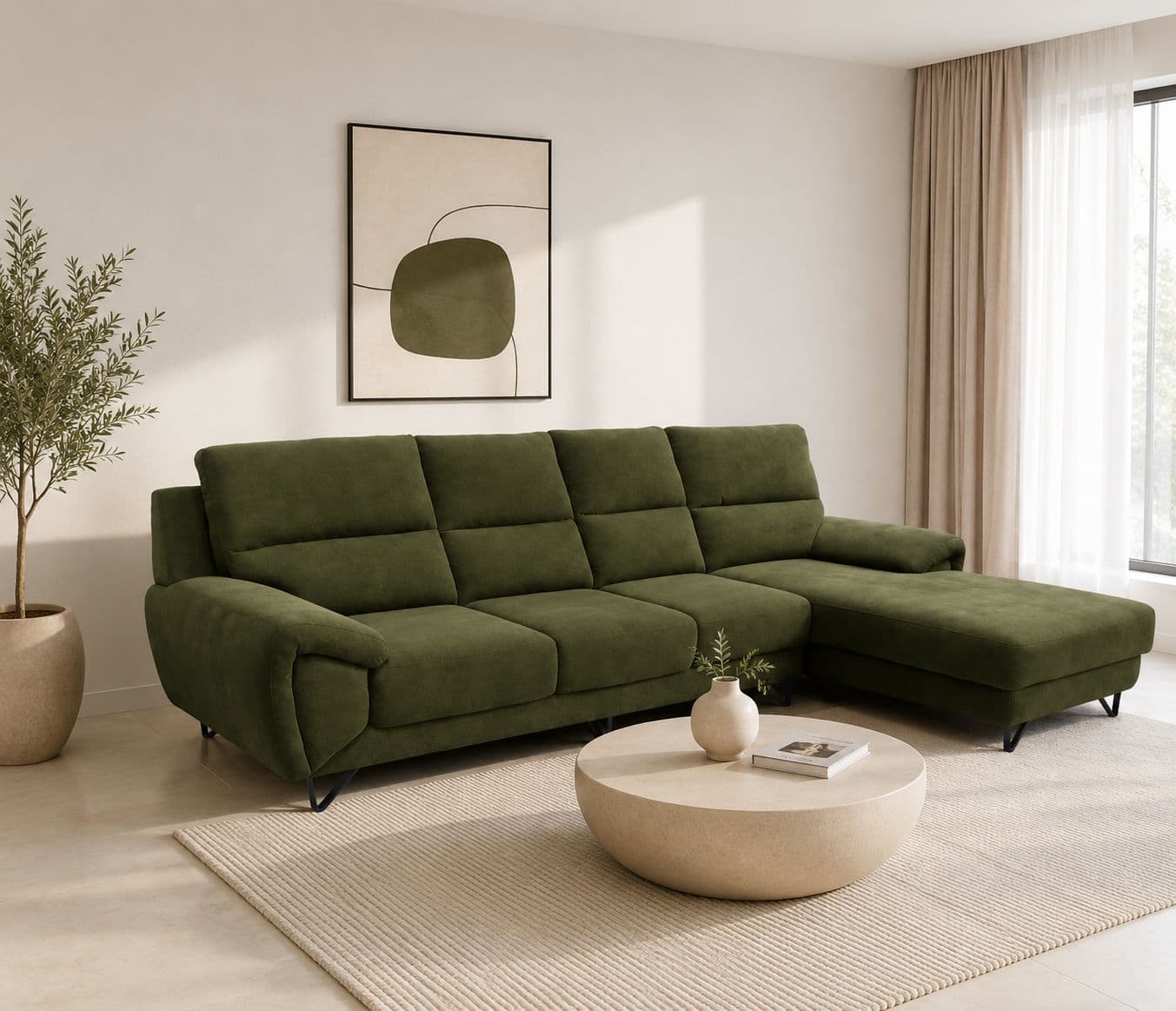 Verde Sofa 3+Lounger Micro Suede Fabric (SKN)(BTM)(HYD)