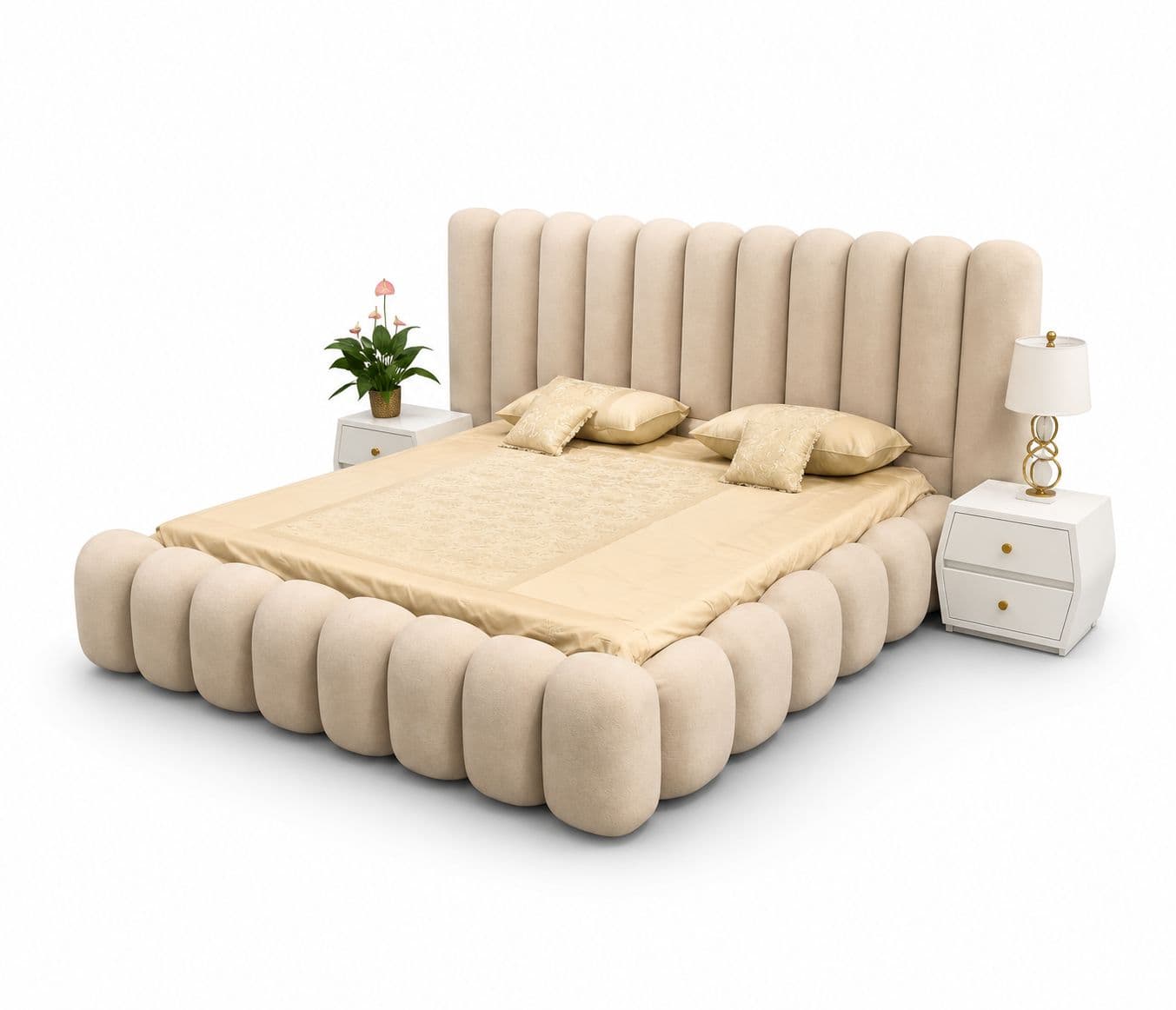 Image 5 for Customised Cot King Size Hydraulic Storage With 2 bed Side Table Marandi Wood