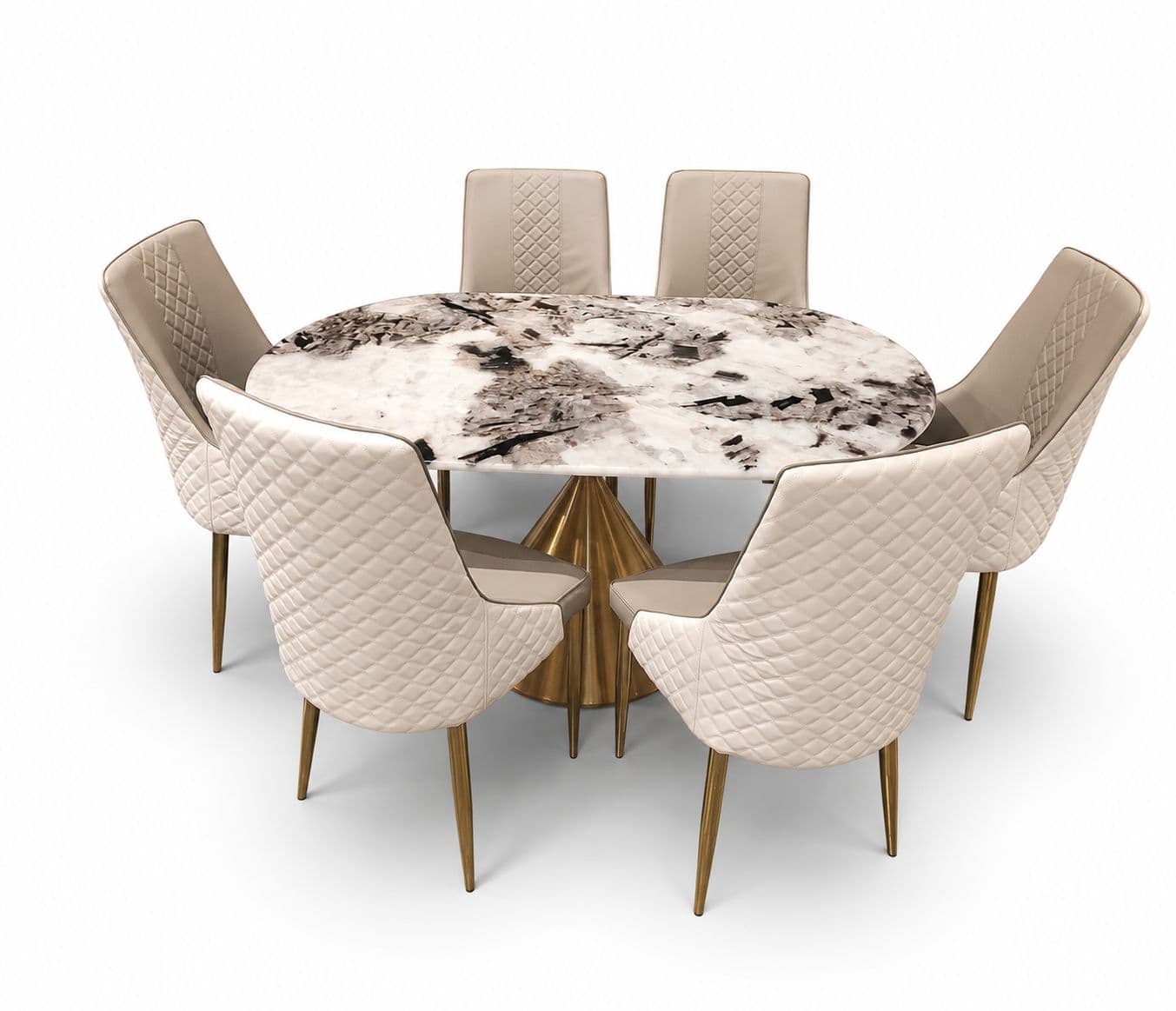 Image 3 for A890/ C609 Grey Chair 1+6 Seater Dining Set With Marble Top And PVD Gold Base (HYD)