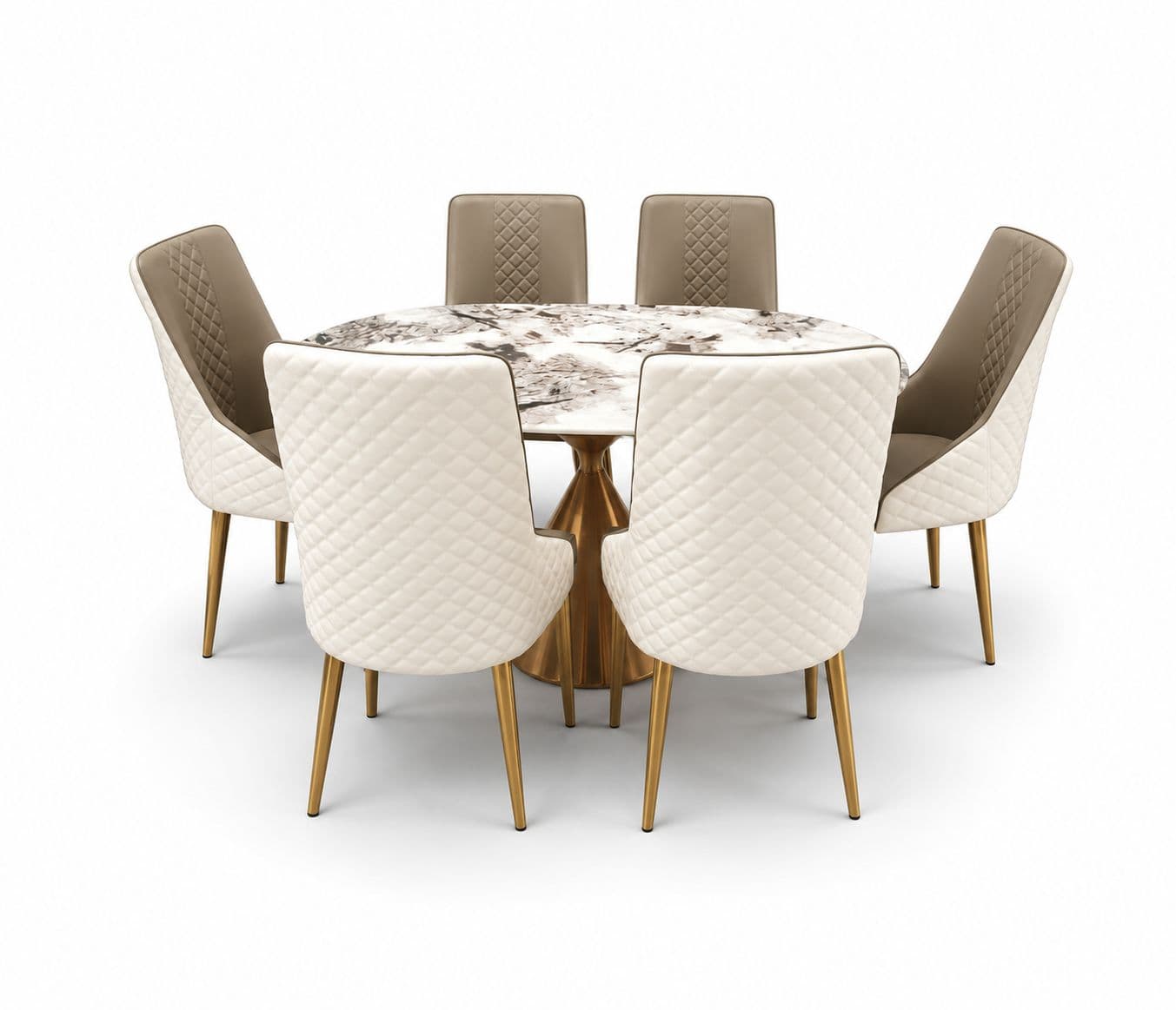 Image 4 for A890/ C609 Grey Chair 1+6 Seater Dining Set With Marble Top And PVD Gold Base (HYD)