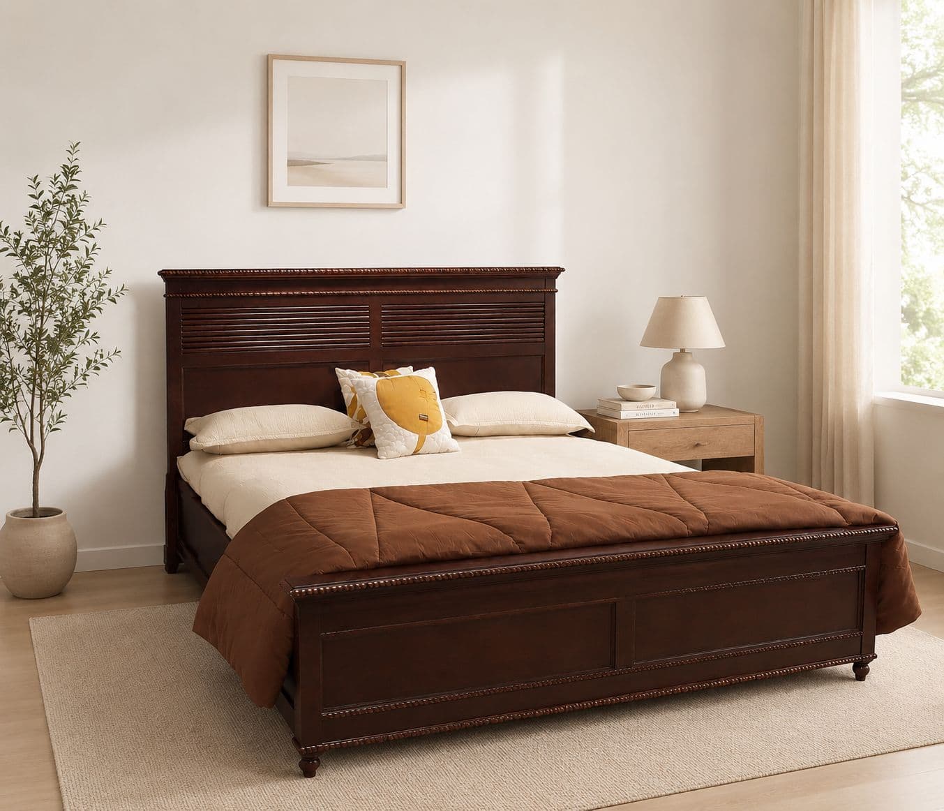 Groove King Size 72X78 Bed With Hydraulic Bed Box (Ply Wood, Dark Brown) (BTM OTD)