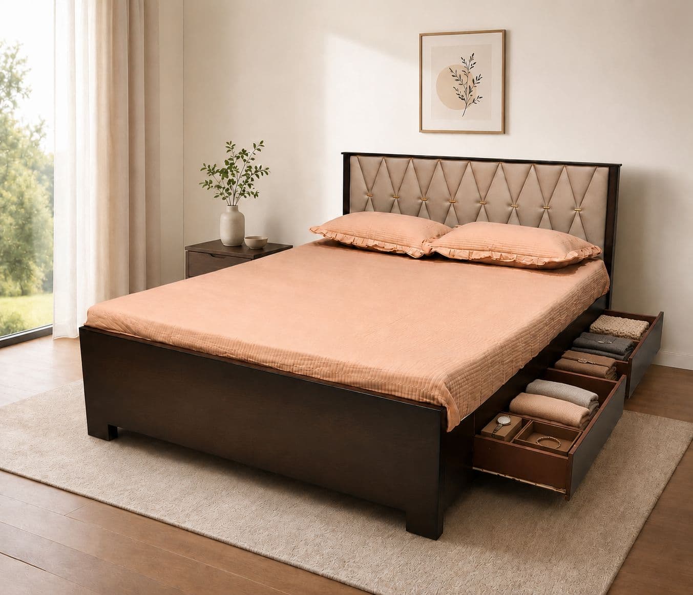 Kohinoor Cot Queen Size With Storage One Side Top Lifting And One Side Drawer (BTM)