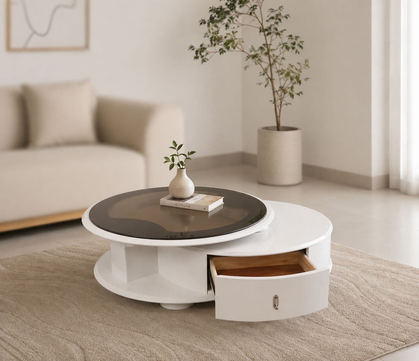 A13 Center Table  With Drawers Wood Top With Duco Paint And Glass Top (HYD)
