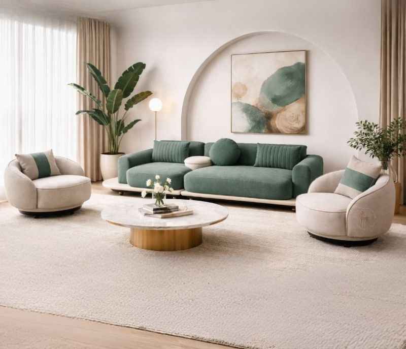 Sofa Sierra 3+1+1 Solid Miranda Wood With Suede Fabric Upholster (HYD)