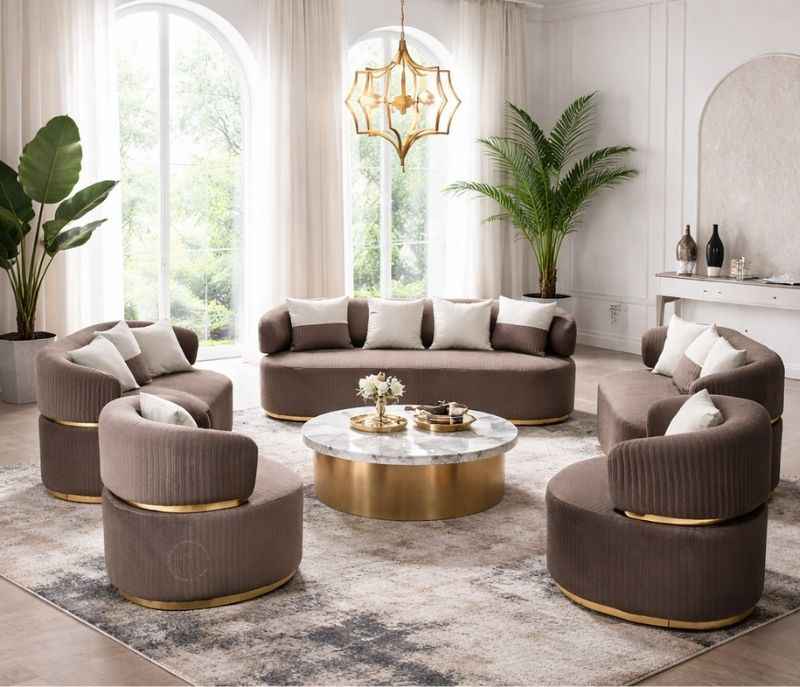 Westin Sofa 3+2+2+1+1 Miranda Wood Frames And Down PVD Gold Belt Fabric Upholstery (HYD)