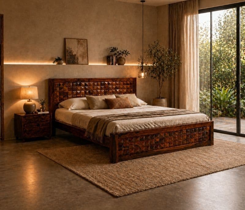 Sheesham Diamond Cot Hydraulic Storage King Size Premium Solid Sheesham Wood Honey Finish (SCV _PKU)