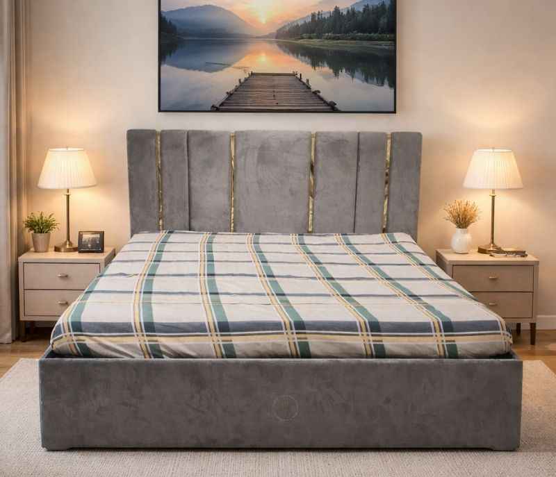 Lux Cot King size Box With Storage (MDF , Grey) (OTD BTM)