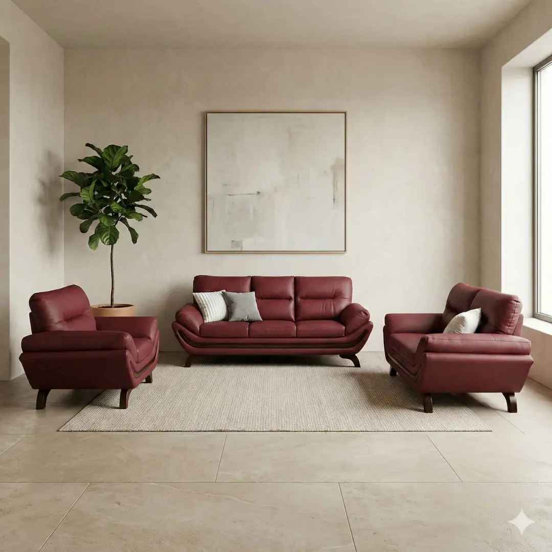 Florida Grande 3+2+1 Living Room Sofa Set (Half Leather, Marron) (WH)(LGB)(EC) BS-(SKN)