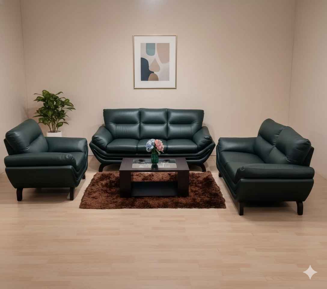FLORIDA SOFA 3+2+1 (Half Leather, Black) (BSK OTD)