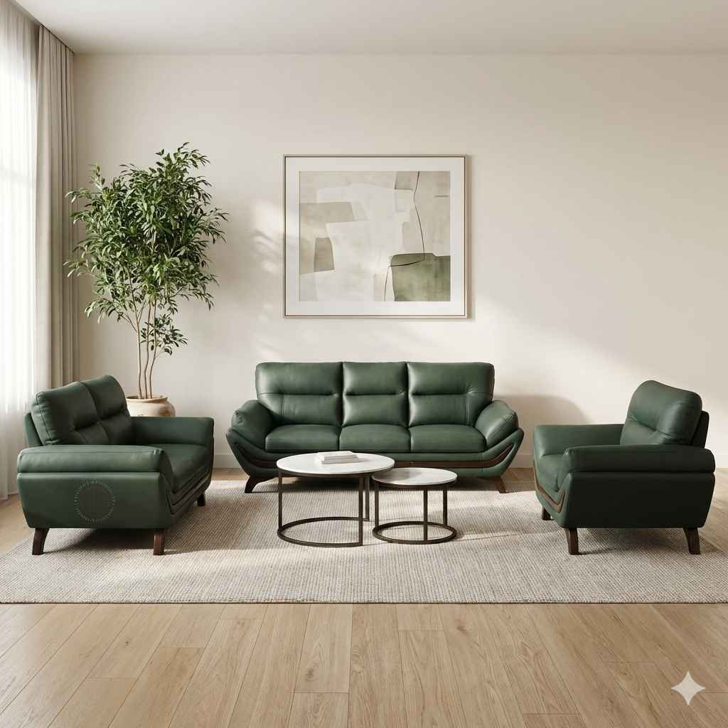 Florida Grande 3+2+1 Living Room Sofa Set (Half Leather, Green) (WH) (BTM)(WF)(KORA)