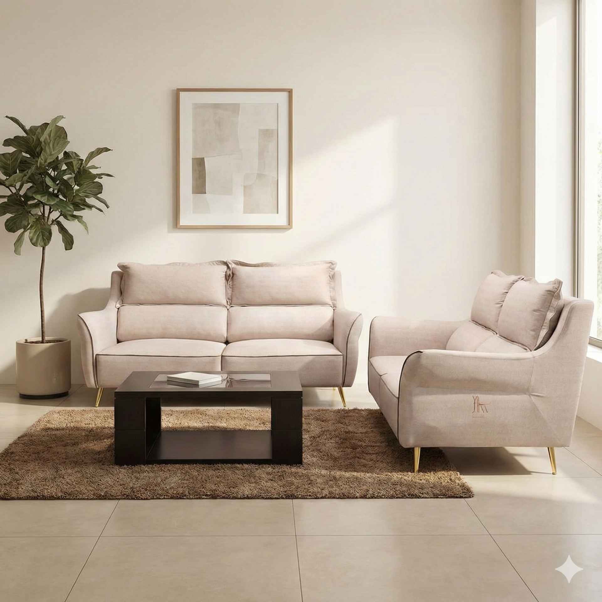 Luna Signature 3 + 2 Living Sofa (Suede Velvet, Jade Ivory)  (BSK) (HYD)