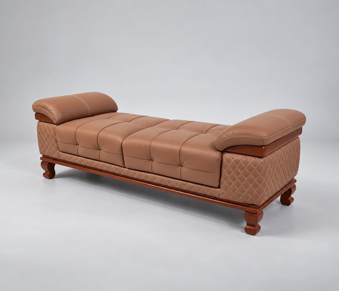 Image 6 for Talwar A stylish diwan sofa Premium Tan-Brown Upholstery Elegant Diamond-Pattern Stitching And A Classic Wooden Base (WH)