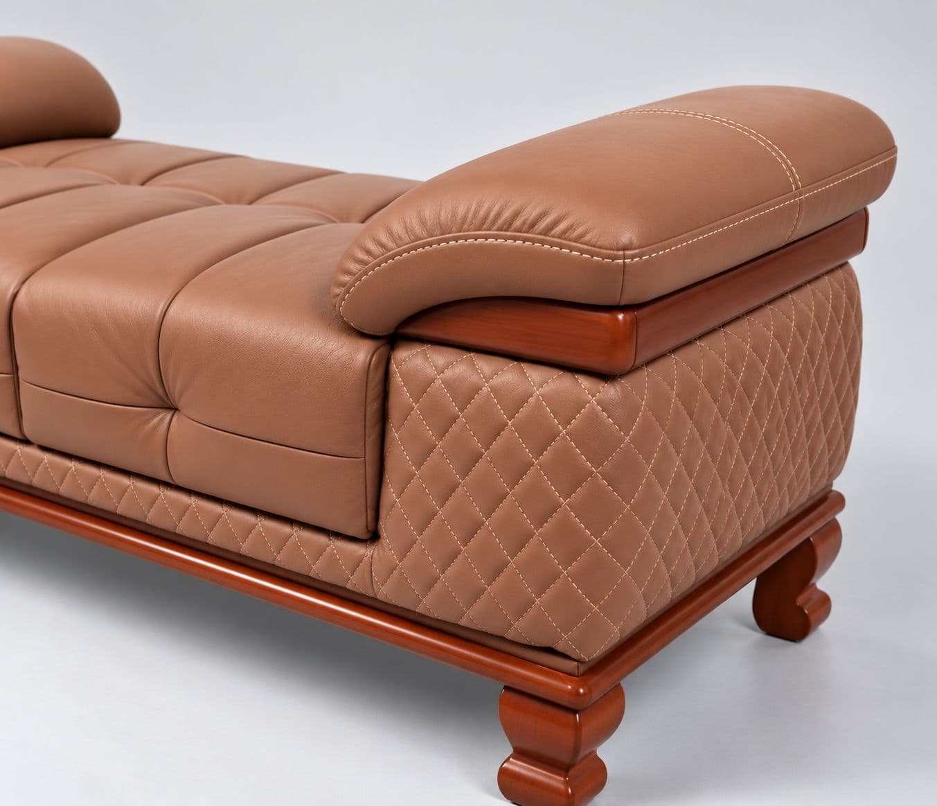 Image 3 for Talwar A stylish diwan sofa Premium Tan-Brown Upholstery Elegant Diamond-Pattern Stitching And A Classic Wooden Base (WH)