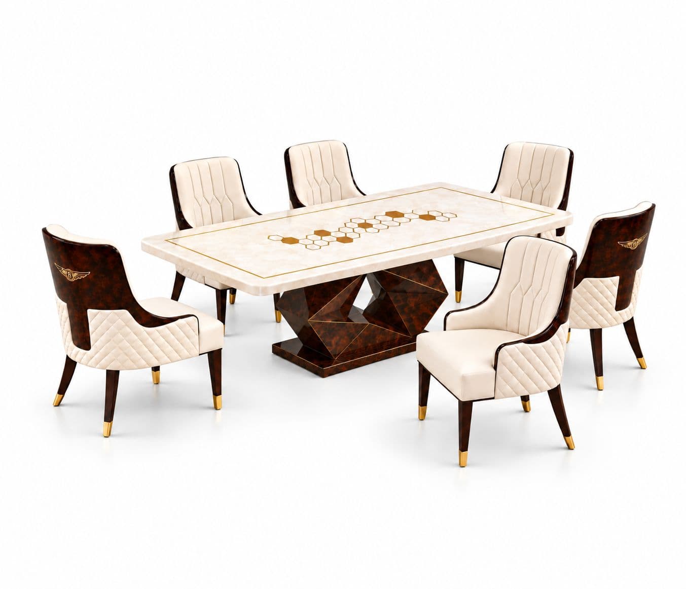 Image 2 for M10 Dining Full Set 1+6 Seater Marble Top With C13 Chairs And B09 Base (PKJ)