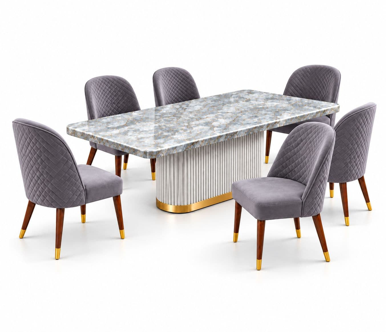 Image 2 for M07 Dining Full Set 1+6 Seater Marble Top With C08 Chairs And B05 Base (PKJ)