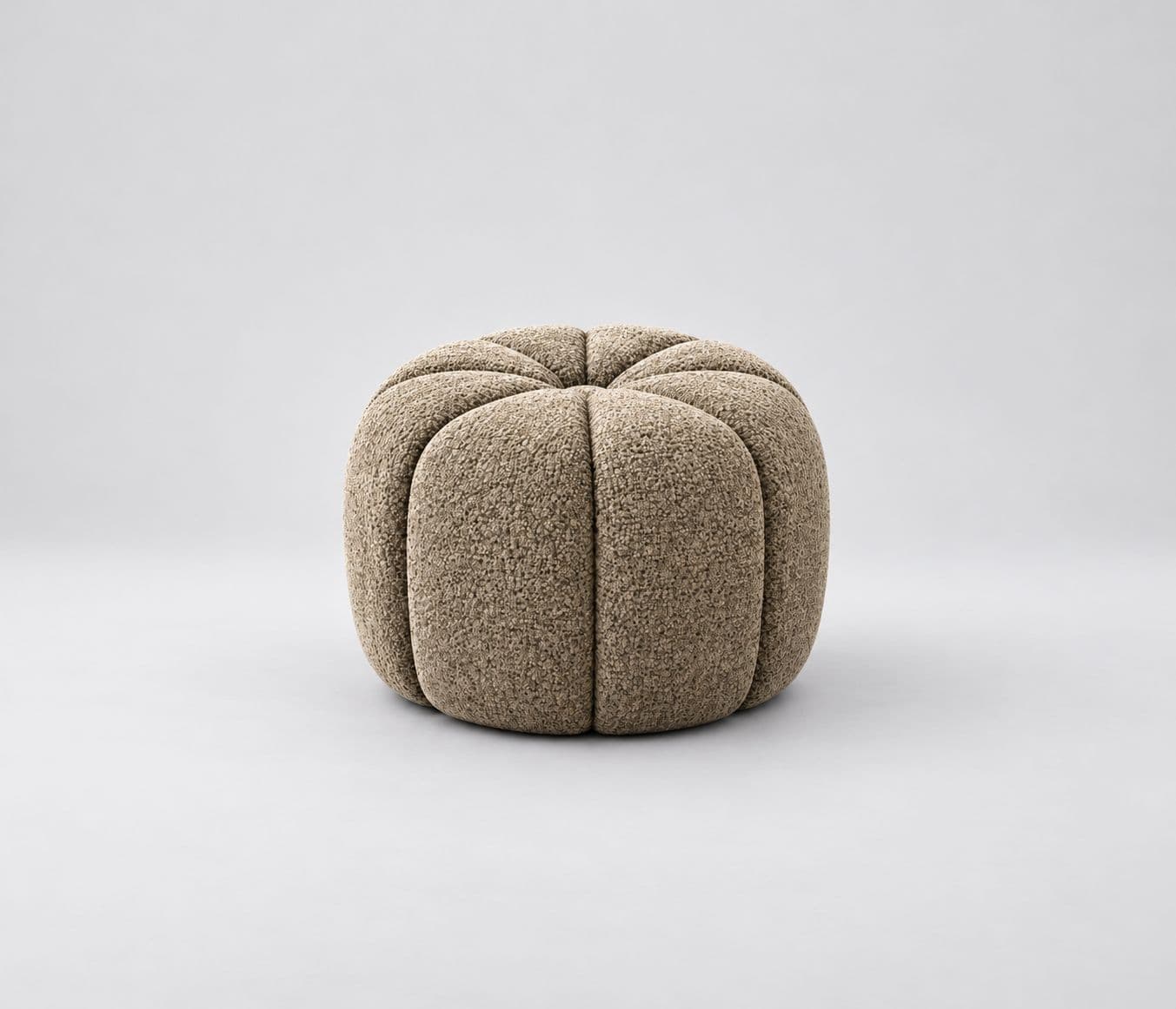 Image 5 for Bloom Pumpkin Boucle Ottoman Pouffe Combines Elegant Design Inspired By The Natural Shape Of A Pumpkin This Stylish Ottoman Features A Unique Rounded Silhouette With Deep Vertical Tufting