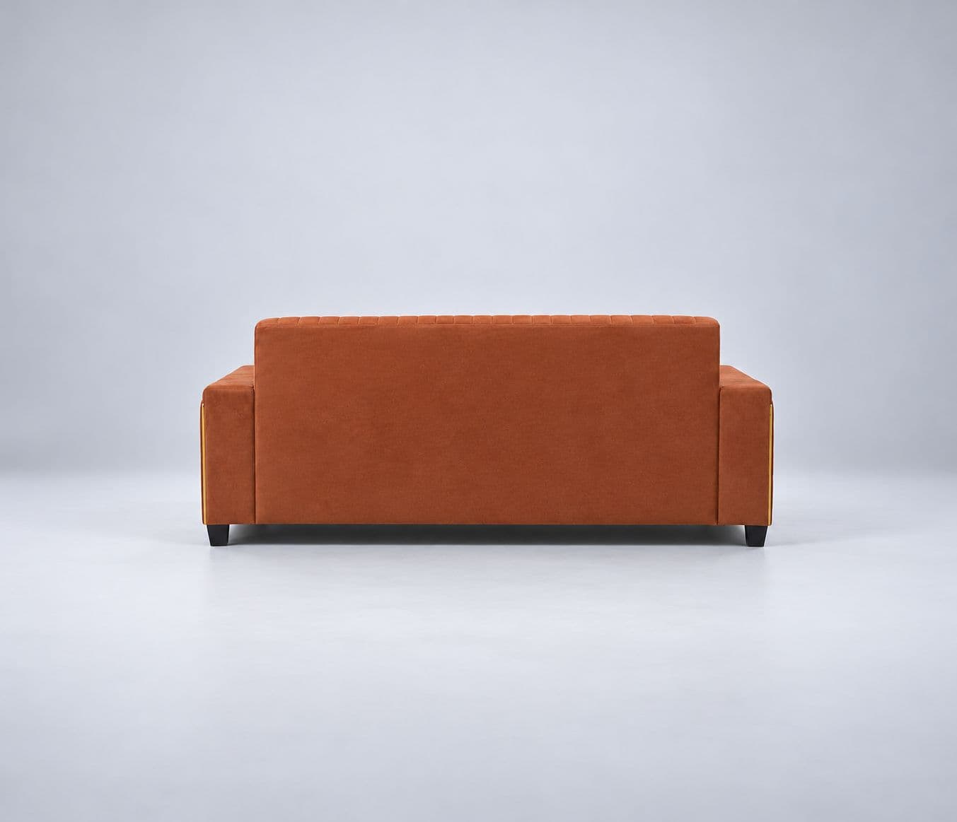 Image 8 for Oreo 3 Seater Premium Suede-Finish Velvet Fabric Cushioned Backrest with Vertical Stitching Wide Armrests Golden Piping Accents (WH)