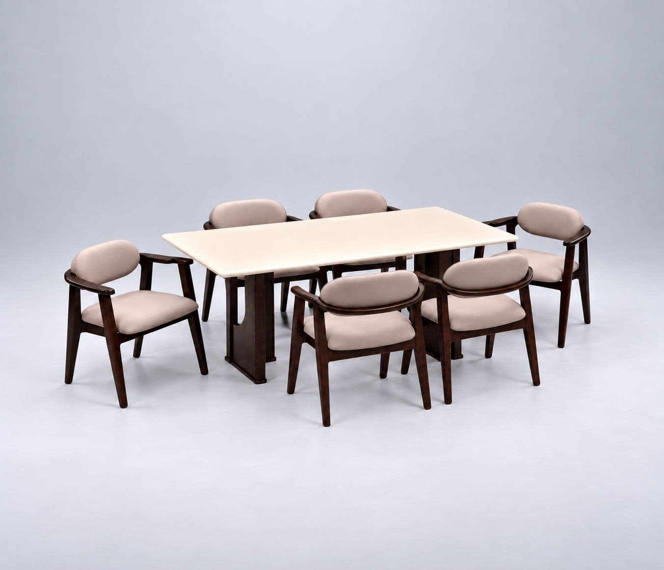Image 3 for Iris Dining Set 1+6 Seater Marble Top With Wood Base (RCH STG)