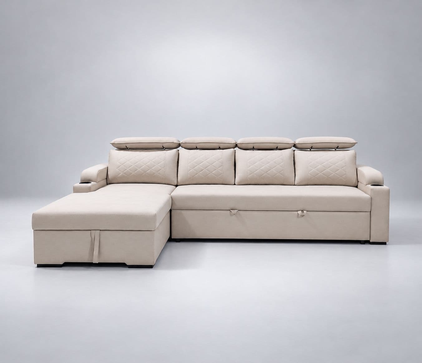 Image 4 for Bugathi SCB 3+Lounger Premium L-Shape Sofa Cum Bed  Fabric Finish A Spacious Storage Compartment, An Easy Pull-Out Sleeping Arrangement, Soft Cushioning (WH)