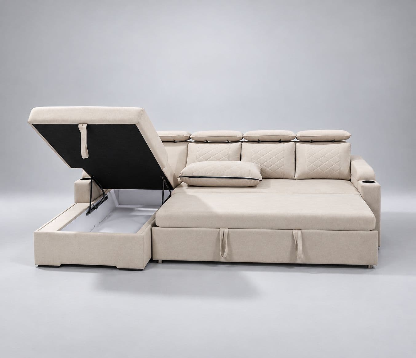 Image 8 for Bugathi SCB 3+Lounger Premium L-Shape Sofa Cum Bed  Fabric Finish A Spacious Storage Compartment, An Easy Pull-Out Sleeping Arrangement, Soft Cushioning (WH)