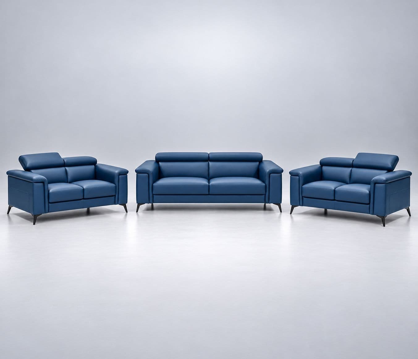 Image 7 for Douglas 3+2+2 Sofa Set Premium Royal Blue Leather Adjustable-Style Cushioned Headrests Thick, Comfortable Cushioned Seating Metal-Style Legs (WH)