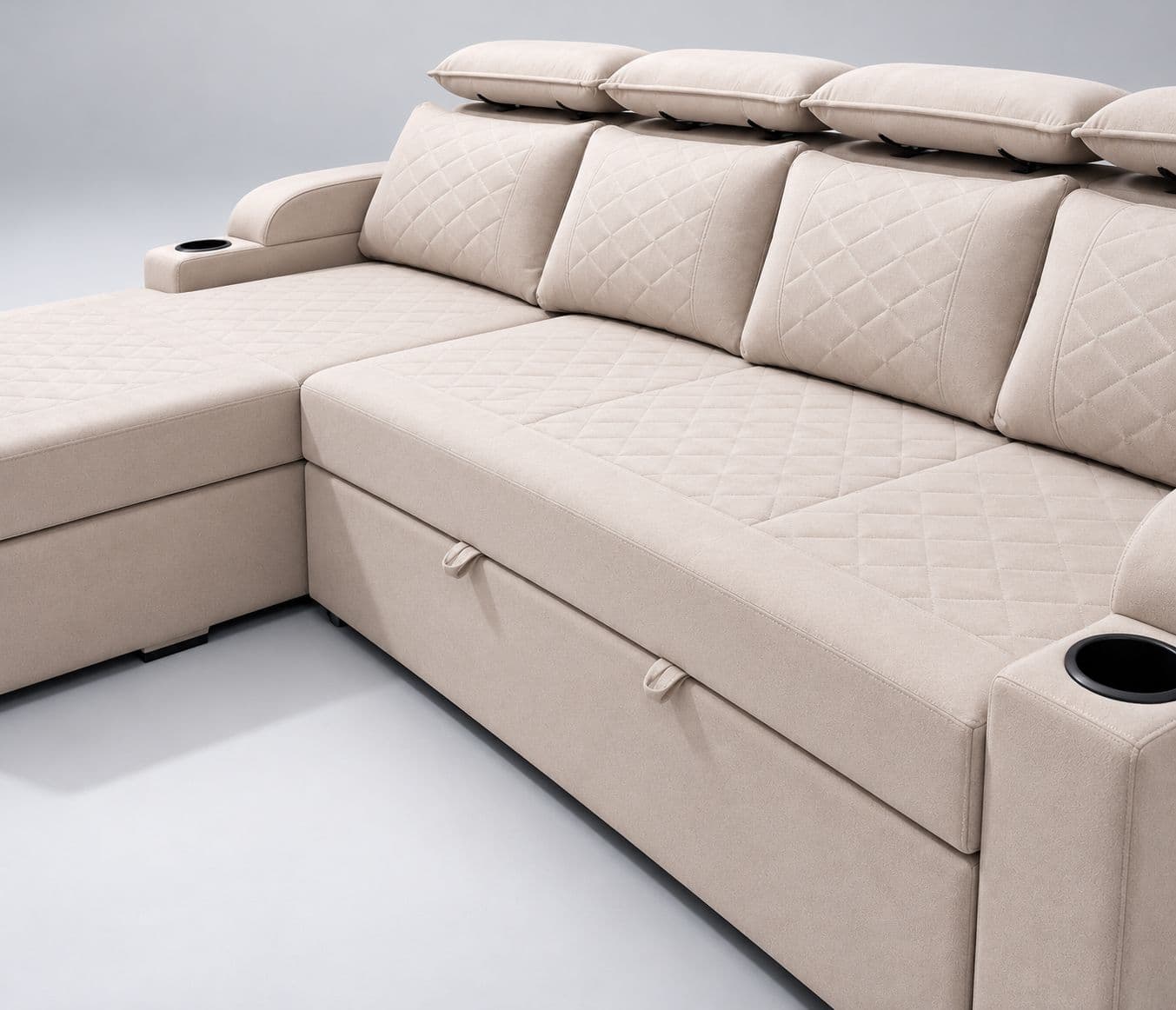 Image 11 for Bugathi SCB 3+Lounger Premium L-Shape Sofa Cum Bed  Fabric Finish A Spacious Storage Compartment, An Easy Pull-Out Sleeping Arrangement, Soft Cushioning (WH)